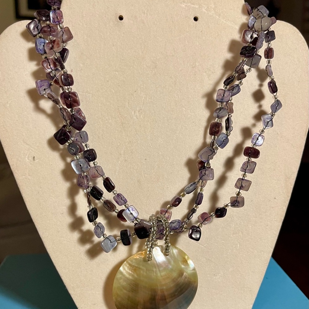 Three Beachy Shell Pendant Necklaces one purple plus two more